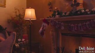 A hot blondie in Christmas heels has a footjob and cunnilingus