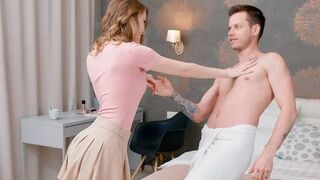 The couple has an intimate conversation while lying on the bed naked