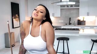 Shooting balls for big boob pictures with a brunette