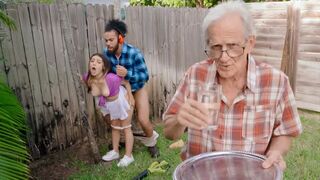 Blowing leaves and getting dick sucked outdoors
