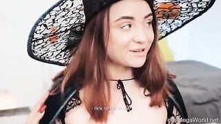 Lesbian beauties fucked in a role play setting on Halloween