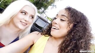 Two cute girls shared the cock of a black quarterback