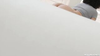 Spying on the Latina roommate with a bubble butt doing yoga in the room