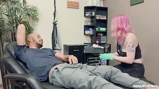 Tattooed beauty gets her tight pussy railed by BBC