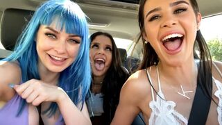Two girls are having fun with each other and a young man in a threesome