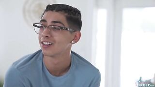 A young guy is stuck on his stepmom's natural boobs