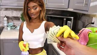 A black maid got a messy cumshot on her face for money