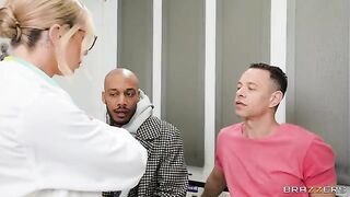 Two girls fuck a hot doctor who doesn’t mind interracial sex
