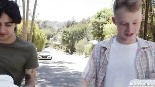 A hot MILF is getting fucked by two little dudes in a steamy scene