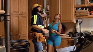 The sexy waitress is playing a role for the benefit of a customer