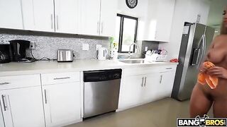 A hot maid is doing the cleaning without any clothes on