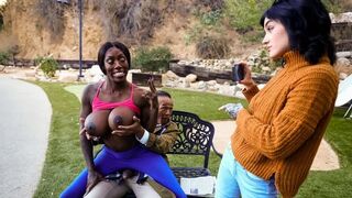 Old bench flasher gets his cock sucked by a hot interracial bitch