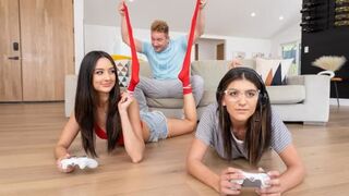 My gamer boyfriend fucked by my roommates