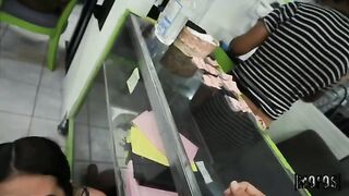 A sexy girl is fucking on the city laundry in public place