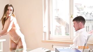 Busty boss Josephine called the employee with a big dick to her