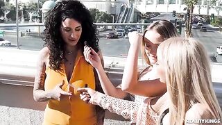 Lesbian beauties are stripping on the strip, showcasing their sensual moves