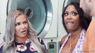 A hot chick is doing her laundry and she caught someone watching her