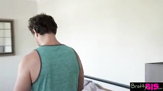 Pervert guy gets lucky with step sisters in a threesome sex