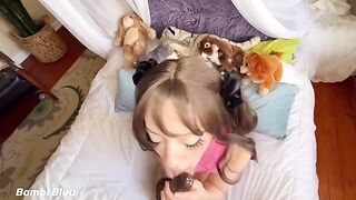 Noisy wet pussy fart with teenage slut Bambi Bluu begging for cock and facial
