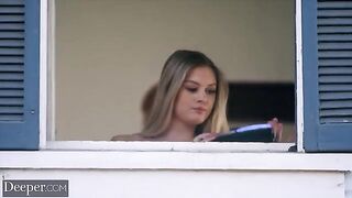 A gorgeous girl, Amber Moore, is getting fucked by a man in uniform