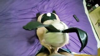 A bunny girl swallows a cock, giving you an amazing blowjob show