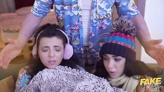 The girls in three-piece suits get their wet pussies in a threesome