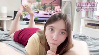 A beautiful girl tried to suck a cock of her new friend