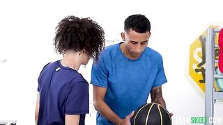 Girl sucks and licks the guy's fingers, not allowing him to stop