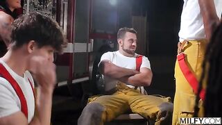 These guys can put out any fire. A hot brunette group scene in 2025