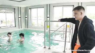 A girl is having fun in the sauna, wasting her money