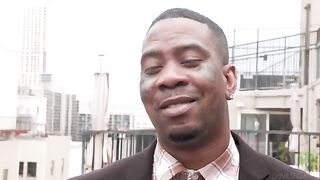 Negro dude fucked his girlfriend on the balcony wearing only shorts