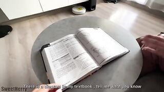 A cute girl learned anatomy by feeling her lover’s strong body