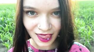 A hot chick is having fun with her stepbrother in the cornfield