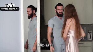 A masseur is massaging the body of a hot Russian girl