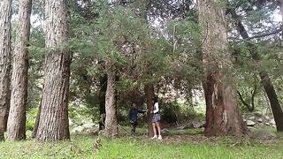 A woman in the forest agrees to have her pussy licked by a pervert