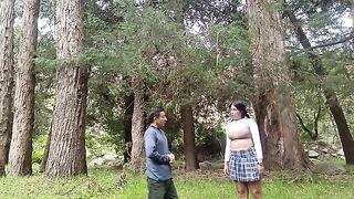 A woman in the forest agrees to have her pussy licked by a pervert