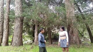 A woman in the forest agrees to have her pussy licked by a pervert
