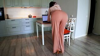A woman with a big ass is being helped out in a steamy scenario