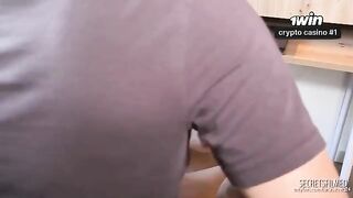 A girl real hard sucks a long cock with spunk and saliva