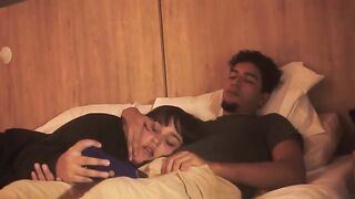 Girl gave a blowjob and received a creampie in bed