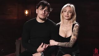 A blonde has sex after being tied up and brought to orgasm
