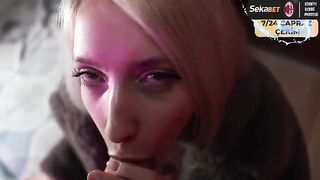 A pretty babe has sex on a cold street in a fur coat, showcasing her slender frame and natural charm