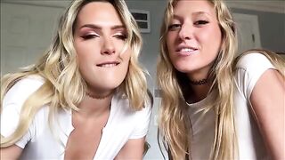 Two girls share the same big dick in an intense threesome scene