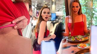 A cute girl almost gets caught cumming in public in a risky spot