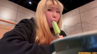 You're licking the cream from the ice cream, but it could be my dick