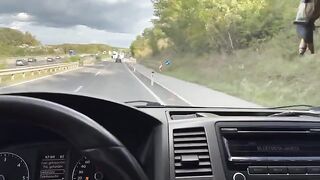 The girl is fucking with her boyfriend in the car with an Uber driver