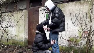 A passionate encounter in a public spot, with intense moments of pleasure
