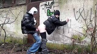 A passionate encounter in a public spot, with intense moments of pleasure