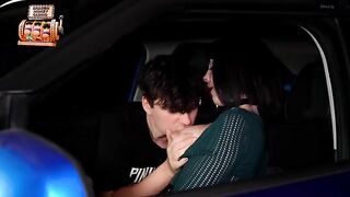 A girl settled down in the car and started to enjoy herself