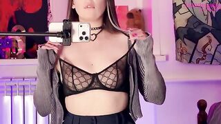 A girl caressed herself with a mirror, exploring her desires